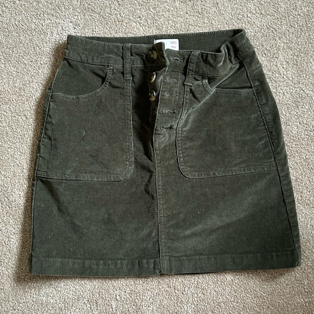 Dark Green ButtonUp Corduroy Mini Skirt
